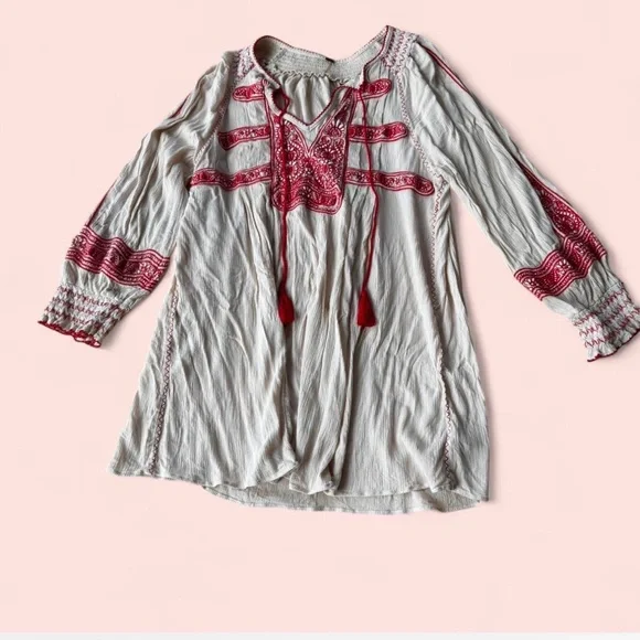 Free People White and Red Embroidered Top - Picture 1 of 4